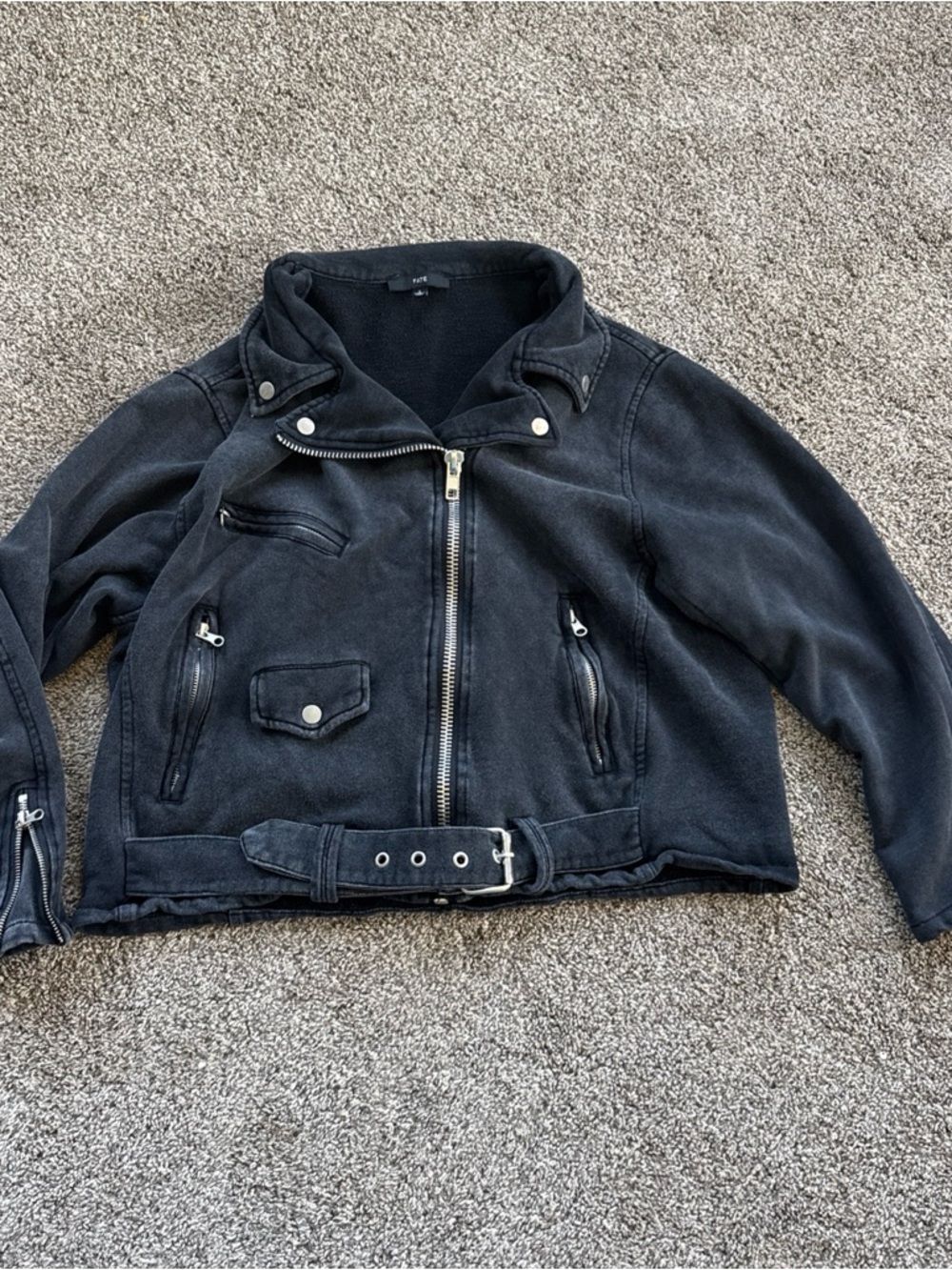 Fate Women’s Large Black Biker-Style Zipper Jacket Slightly Cropped Soft EUC